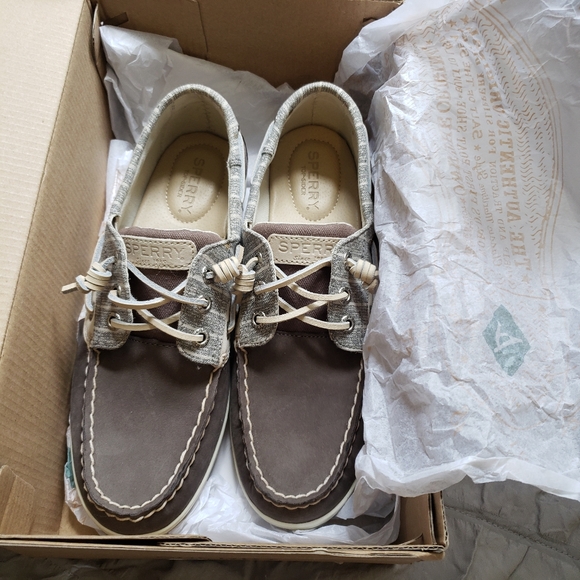 Sperry Womens Songfish Stripe Graphite Brown Boat Shoes 8M NWT - Picture 3 of 15